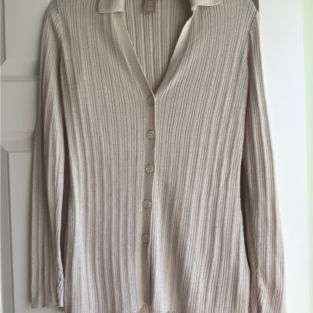 H&M Cream Ribbed Button-Up Cardigan